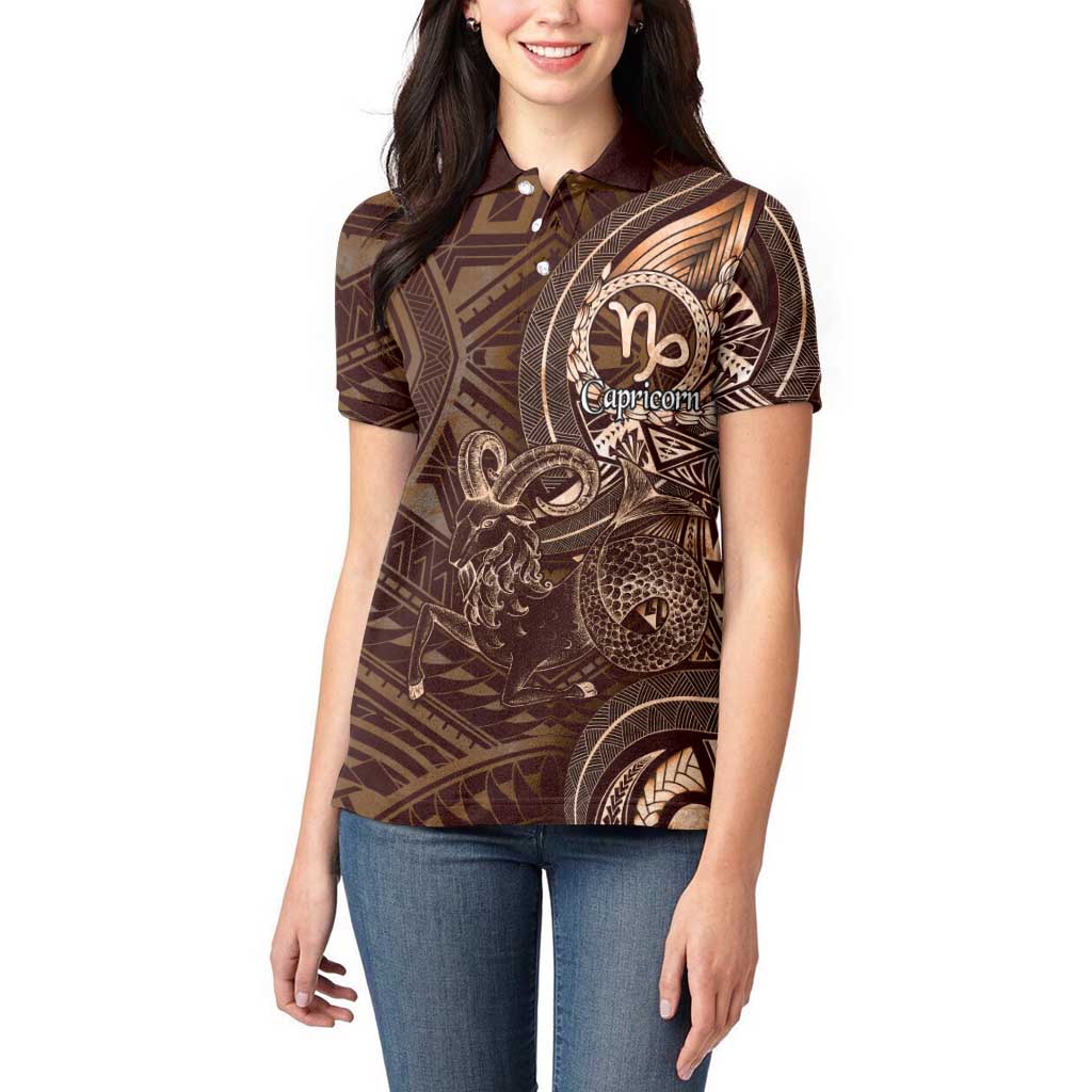 Personalised Polynesia Zodiac Capricorn Women Polo Shirt Galaxy Polynesian Pattern Chest Tattoo Style LT14 - Polynesian Pride