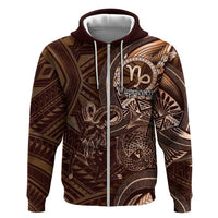 Personalised Polynesia Zodiac Capricorn Zip Hoodie Galaxy Polynesian Pattern Chest Tattoo Style LT14 Zip Hoodie Brown - Polynesian Pride