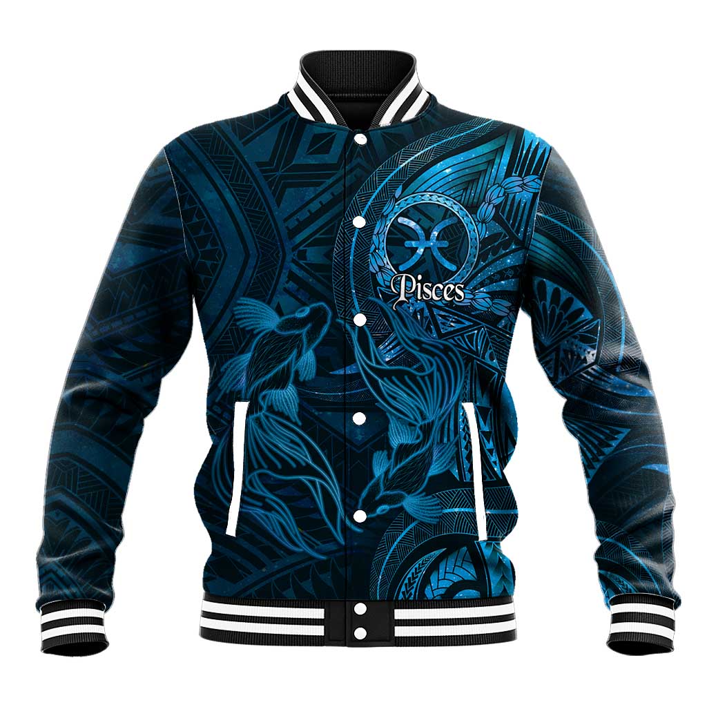Personalised Polynesia Zodiac Pisces Baseball Jacket Galaxy Polynesian Pattern Chest Tattoo Style