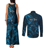 Personalised Polynesia Zodiac Pisces Couples Matching Tank Maxi Dress and Long Sleeve Button Shirt Galaxy Polynesian Pattern Chest Tattoo Style