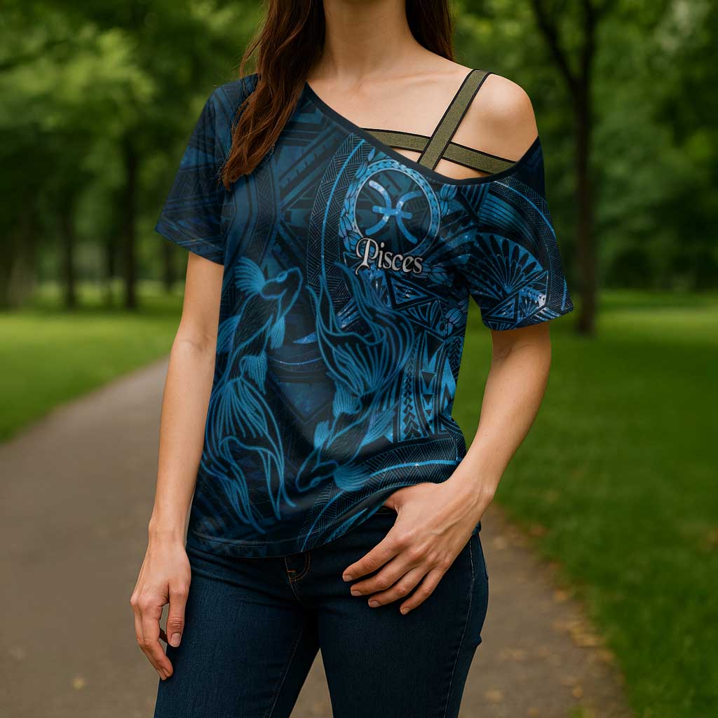 Personalised Polynesia Zodiac Pisces Cross Shoulder Shirt Galaxy Polynesian Pattern Chest Tattoo Style LT14 - Polynesian Pride