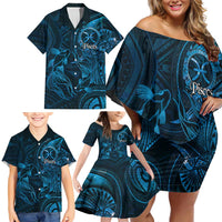 Personalised Polynesia Zodiac Pisces Family Matching Off Shoulder Short Dress and Hawaiian Shirt Galaxy Polynesian Pattern Chest Tattoo Style LT14 - Polynesian Pride