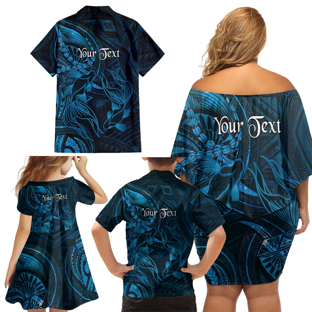 Personalised Polynesia Zodiac Pisces Family Matching Off Shoulder Short Dress and Hawaiian Shirt Galaxy Polynesian Pattern Chest Tattoo Style LT14 - Polynesian Pride