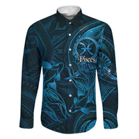 Personalised Polynesia Zodiac Pisces Family Matching Off Shoulder Short Dress and Hawaiian Shirt Galaxy Polynesian Pattern Chest Tattoo Style LT14 Dad's Shirt - Long Sleeve Blue - Polynesian Pride