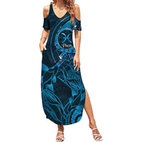 Personalised Polynesia Zodiac Pisces Family Matching Summer Maxi Dress and Hawaiian Shirt Galaxy Polynesian Pattern Chest Tattoo Style