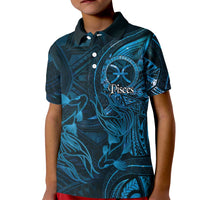 Personalised Polynesia Zodiac Pisces Kid Polo Shirt Galaxy Polynesian Pattern Chest Tattoo Style LT14 Kid Blue - Polynesian Pride