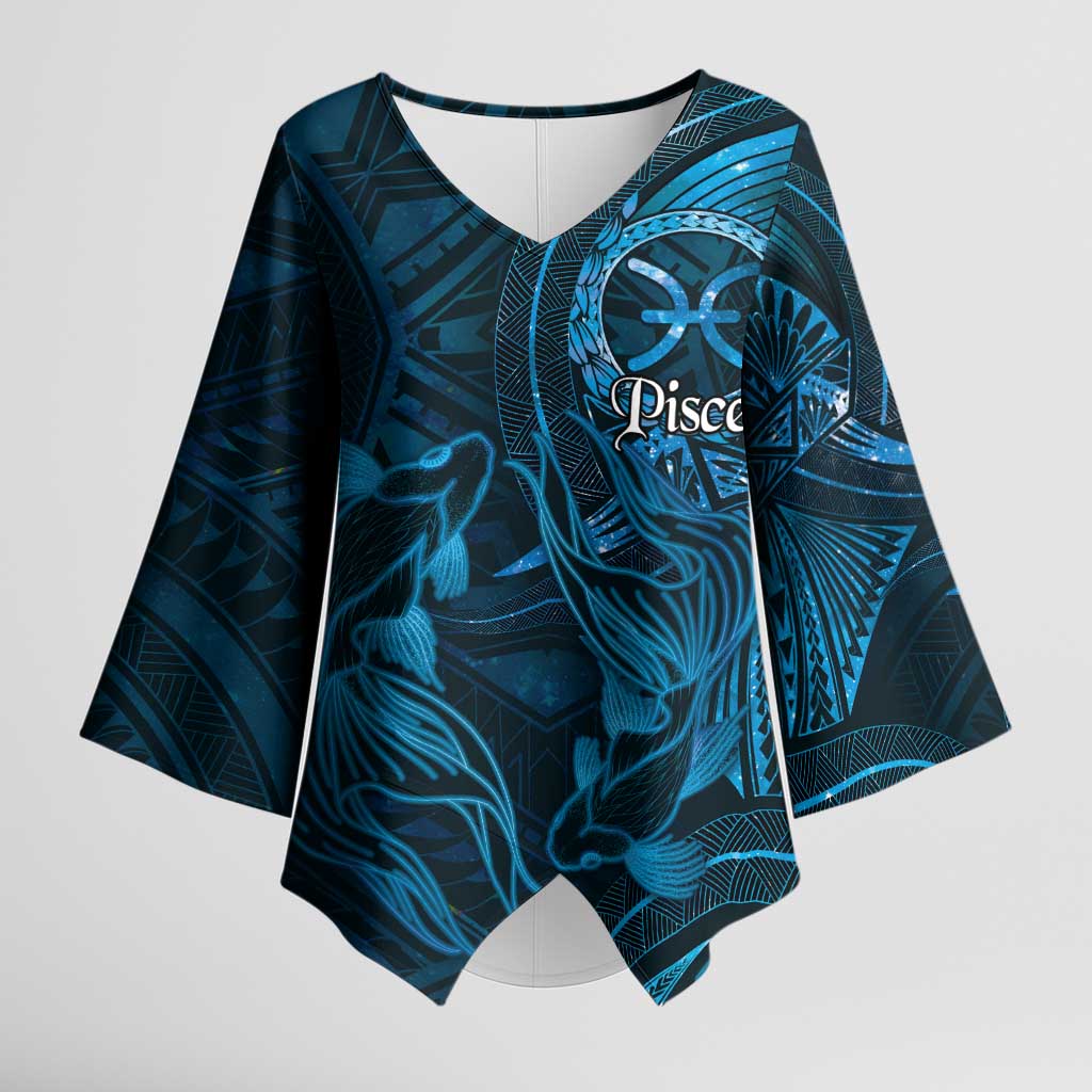 Personalised Polynesia Zodiac Pisces Kimono Sleeve Blouse Galaxy Polynesian Pattern Chest Tattoo Style LT14 Female Blue - Polynesian Pride
