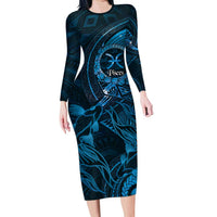 Personalised Polynesia Zodiac Pisces Long Sleeve Bodycon Dress Galaxy Polynesian Pattern Chest Tattoo Style