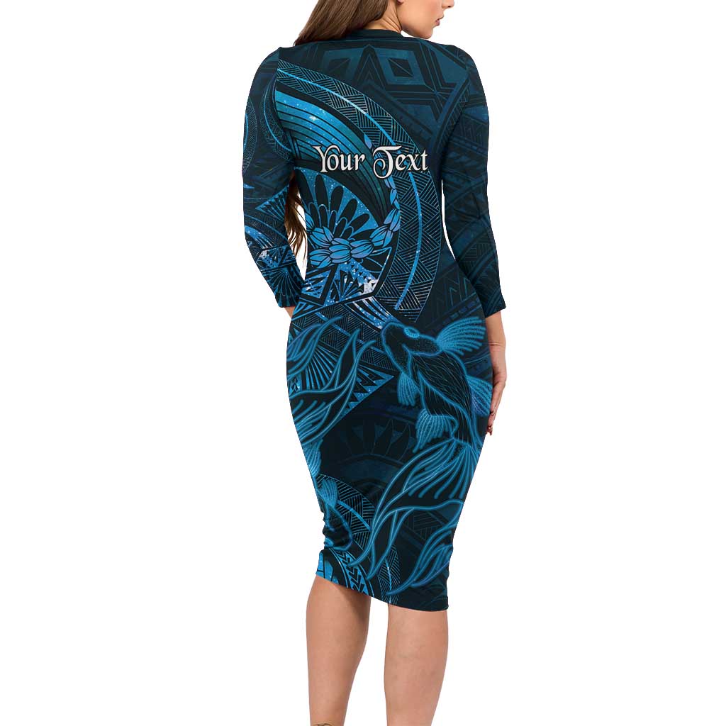 Personalised Polynesia Zodiac Pisces Long Sleeve Bodycon Dress Galaxy Polynesian Pattern Chest Tattoo Style