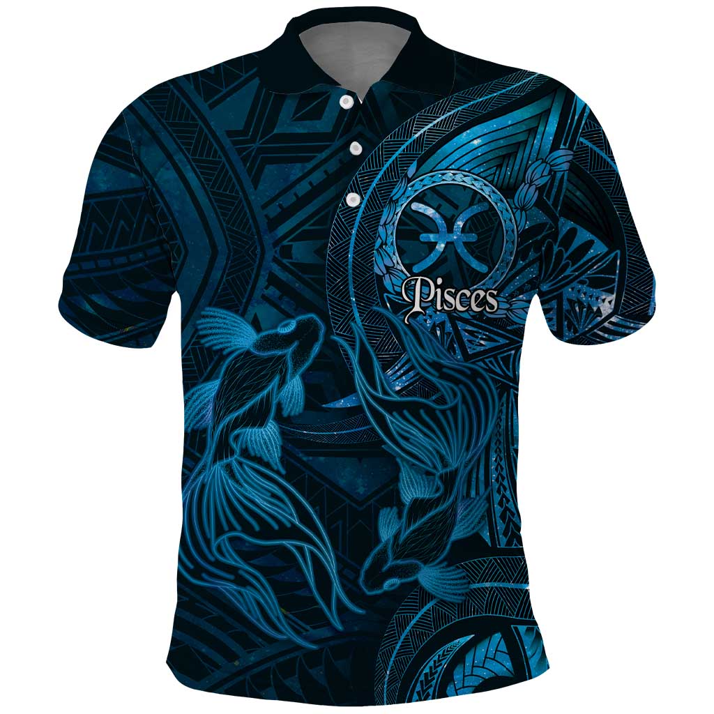 Personalised Polynesia Zodiac Pisces Polo Shirt Galaxy Polynesian Pattern Chest Tattoo Style