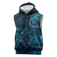 Personalised Polynesia Zodiac Pisces Sleeveless Hoodie Galaxy Polynesian Pattern Chest Tattoo Style LT14 Blue - Polynesian Pride