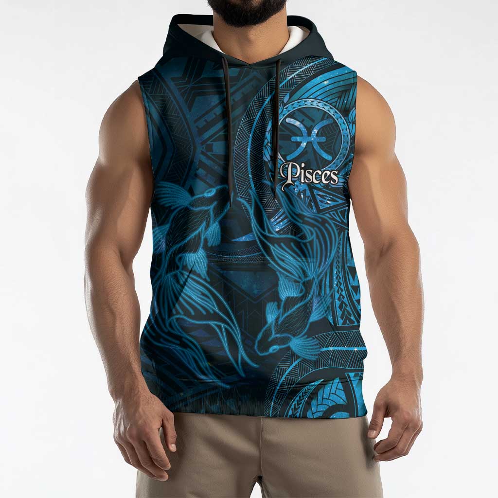 Personalised Polynesia Zodiac Pisces Sleeveless Hoodie Galaxy Polynesian Pattern Chest Tattoo Style LT14 - Polynesian Pride