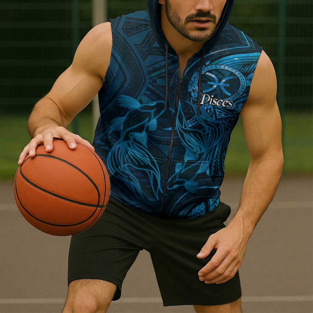 Personalised Polynesia Zodiac Pisces Sleeveless Zip Hoodie Galaxy Polynesian Pattern Chest Tattoo Style LT14 - Polynesian Pride