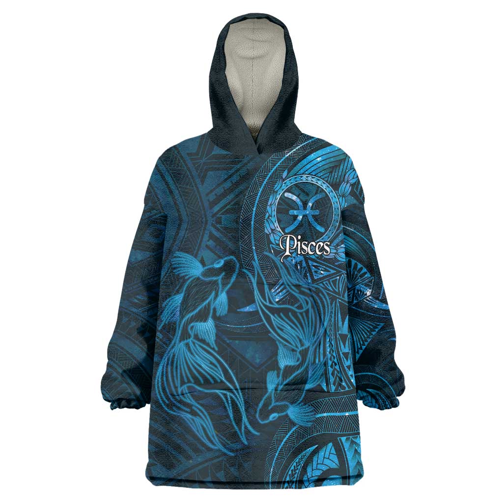 Personalised Polynesia Zodiac Pisces Wearable Blanket Hoodie Galaxy Polynesian Pattern Chest Tattoo Style
