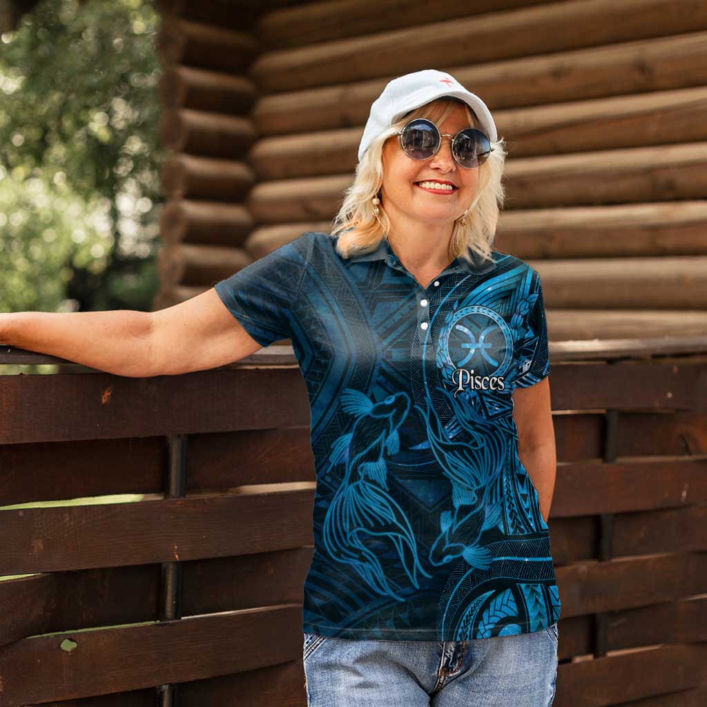 Personalised Polynesia Zodiac Pisces Women Polo Shirt Galaxy Polynesian Pattern Chest Tattoo Style LT14 - Polynesian Pride