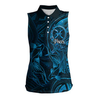 Personalised Polynesia Zodiac Pisces Women Sleeveless Polo Shirt Galaxy Polynesian Pattern Chest Tattoo Style LT14 Female Blue - Polynesian Pride