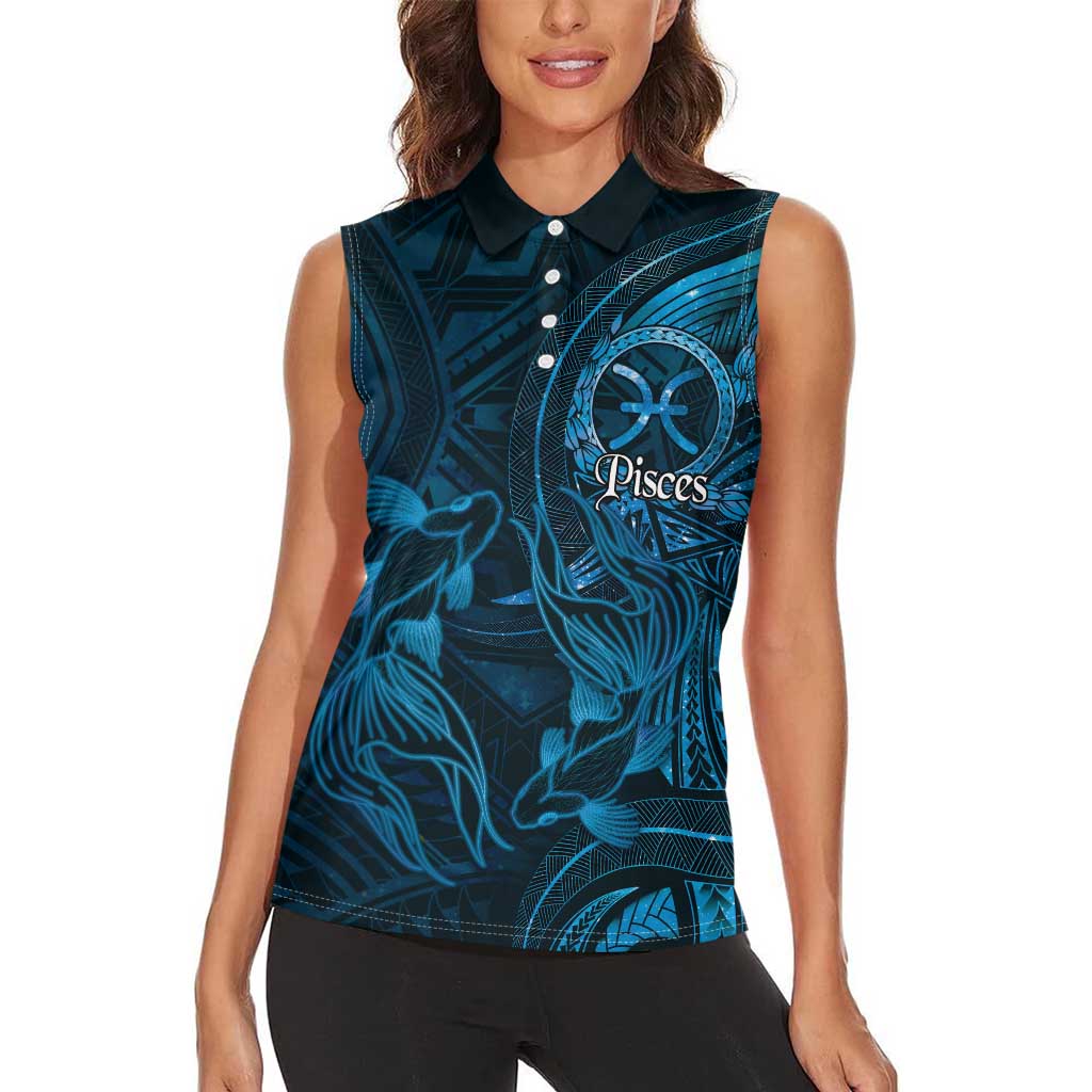Personalised Polynesia Zodiac Pisces Women Sleeveless Polo Shirt Galaxy Polynesian Pattern Chest Tattoo Style LT14 - Polynesian Pride
