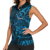 Personalised Polynesia Zodiac Pisces Women Sleeveless Polo Shirt Galaxy Polynesian Pattern Chest Tattoo Style LT14 - Polynesian Pride