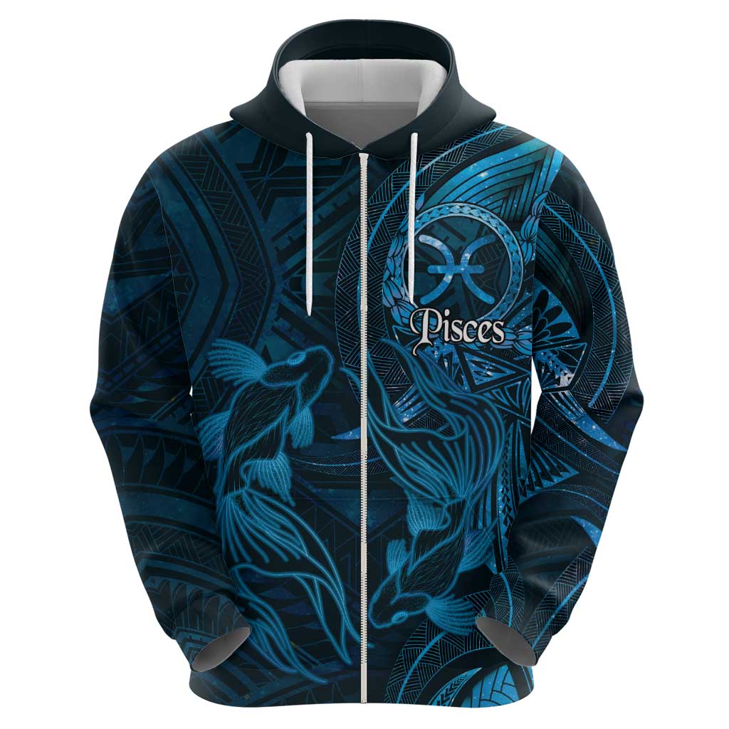 Personalised Polynesia Zodiac Pisces Zip Hoodie Galaxy Polynesian Pattern Chest Tattoo Style LT14 - Polynesian Pride