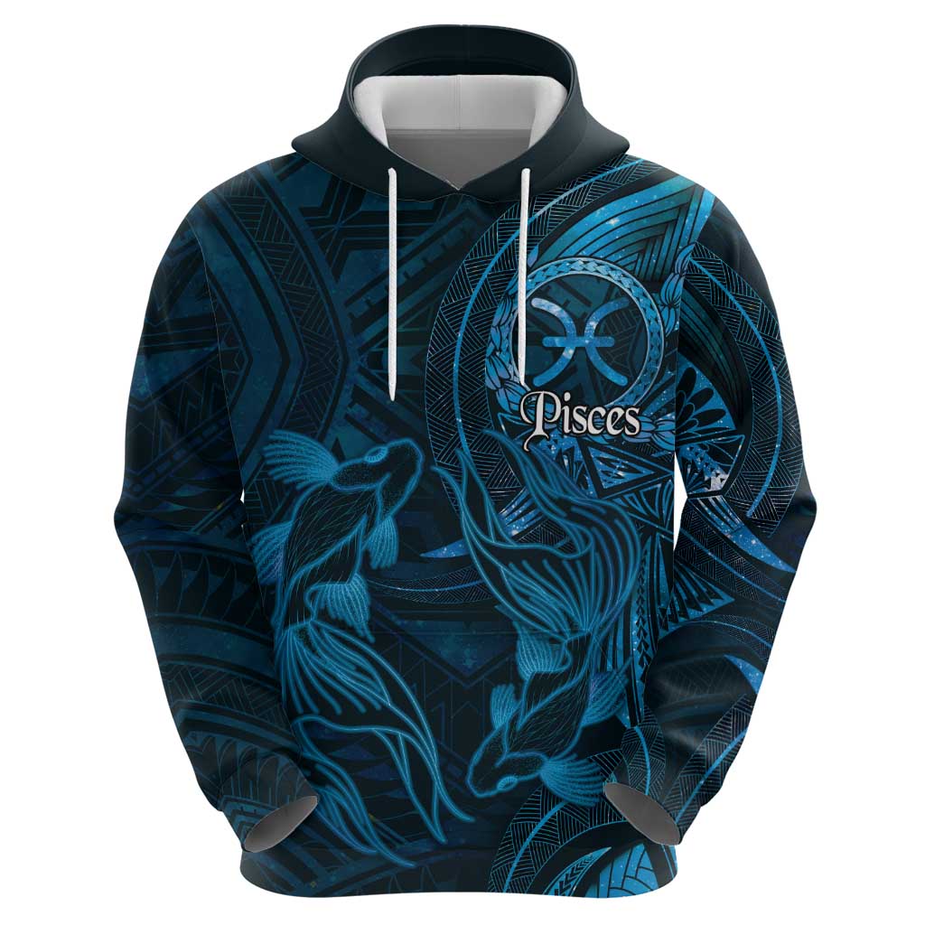 Personalised Polynesia Zodiac Pisces Zip Hoodie Galaxy Polynesian Pattern Chest Tattoo Style LT14 - Polynesian Pride