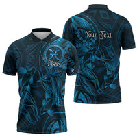 Personalised Polynesia Zodiac Pisces Zipper Polo Shirt Galaxy Polynesian Pattern Chest Tattoo Style LT14 - Polynesian Pride