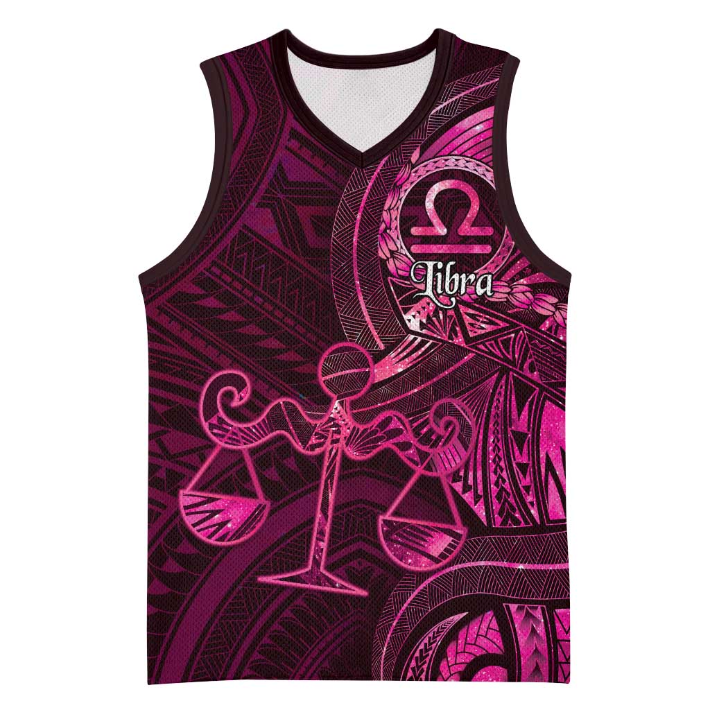 Personalised Polynesia Zodiac Libra Basketball Jersey Galaxy Polynesian Pattern Chest Tattoo Style