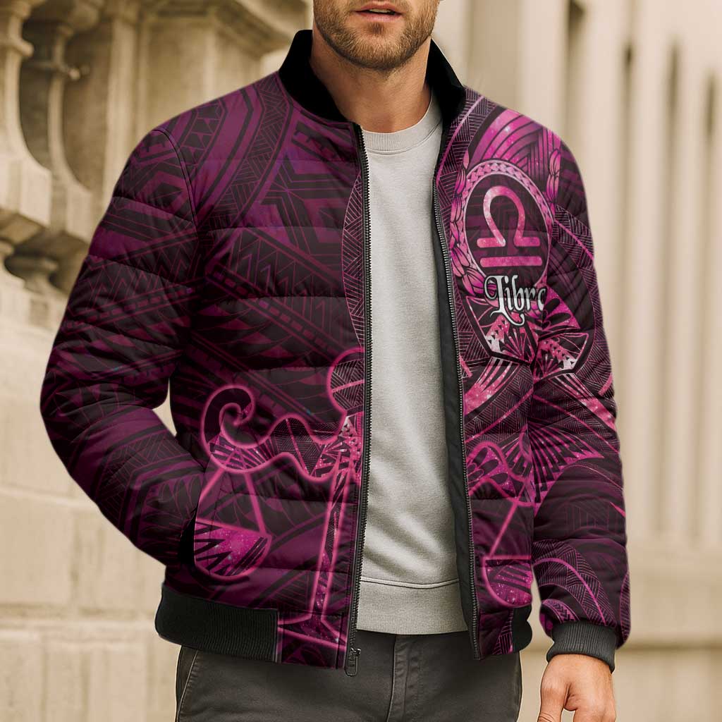 Personalised Polynesia Zodiac Libra Bomber Puffer Jacket Galaxy Polynesian Pattern Chest Tattoo Style