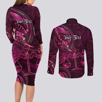 Personalised Polynesia Zodiac Libra Couples Matching Long Sleeve Bodycon Dress and Long Sleeve Button Shirt Galaxy Polynesian Pattern Chest Tattoo Style LT14 - Polynesian Pride