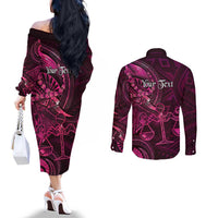 Personalised Polynesia Zodiac Libra Couples Matching Off The Shoulder Long Sleeve Dress and Long Sleeve Button Shirt Galaxy Polynesian Pattern Chest Tattoo Style