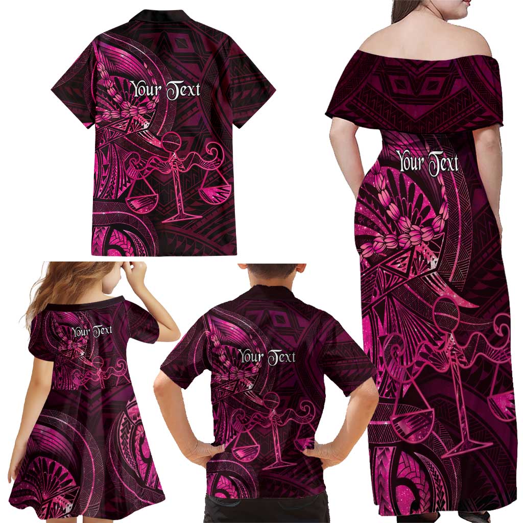 Personalised Polynesia Zodiac Libra Family Matching Off Shoulder Maxi Dress and Hawaiian Shirt Galaxy Polynesian Pattern Chest Tattoo Style