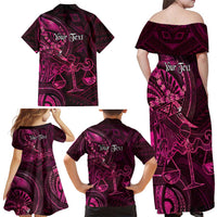 Personalised Polynesia Zodiac Libra Family Matching Off Shoulder Maxi Dress and Hawaiian Shirt Galaxy Polynesian Pattern Chest Tattoo Style