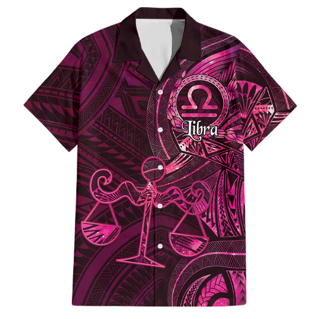 Personalised Polynesia Zodiac Libra Family Matching Off Shoulder Short Dress and Hawaiian Shirt Galaxy Polynesian Pattern Chest Tattoo Style