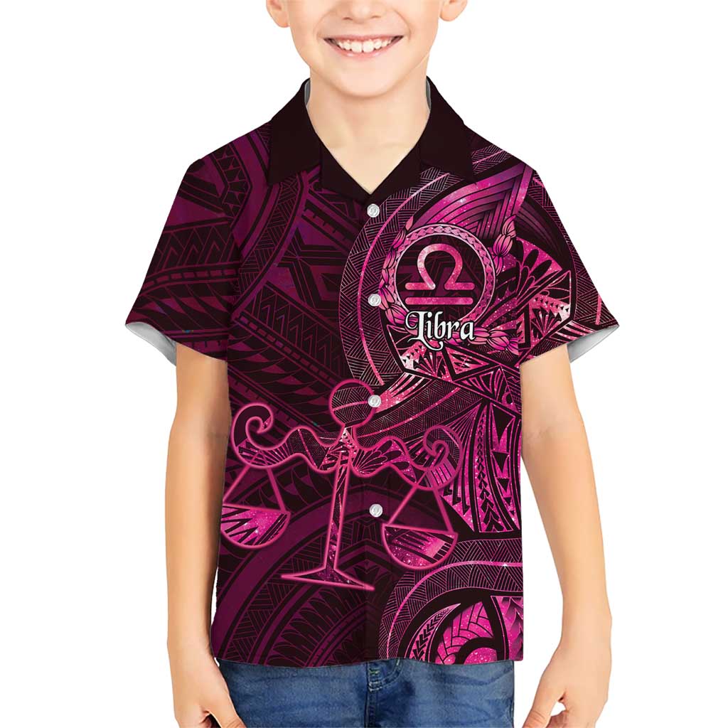 Personalised Polynesia Zodiac Libra Kid Hawaiian Shirt Galaxy Polynesian Pattern Chest Tattoo Style LT14 Kid Pink - Polynesian Pride