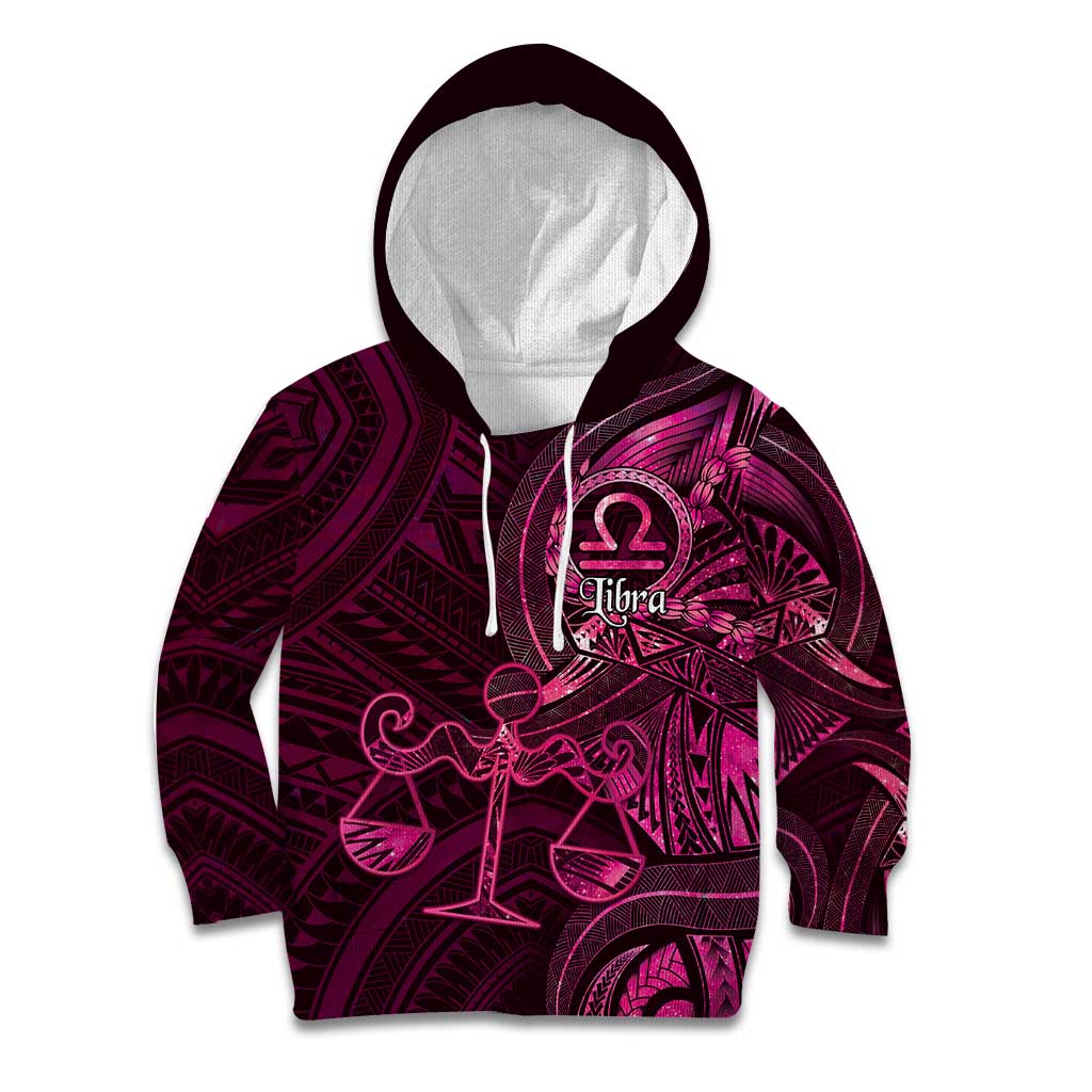 Personalised Polynesia Zodiac Libra Kid Hoodie Galaxy Polynesian Pattern Chest Tattoo Style LT14 Hoodie Pink - Polynesian Pride