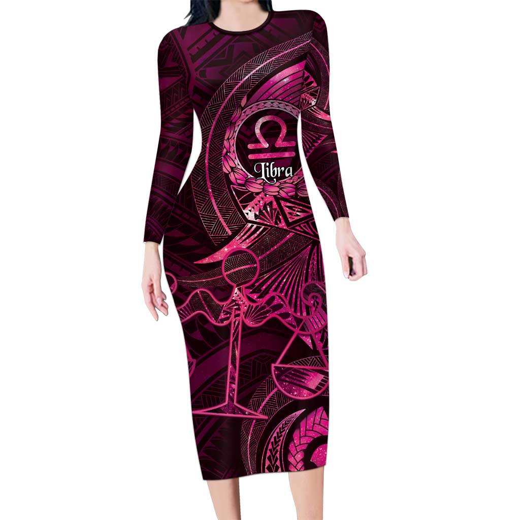 Personalised Polynesia Zodiac Libra Long Sleeve Bodycon Dress Galaxy Polynesian Pattern Chest Tattoo Style