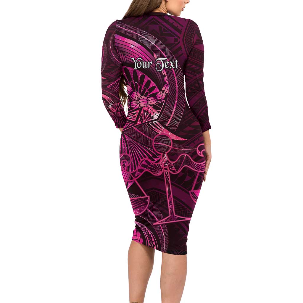 Personalised Polynesia Zodiac Libra Long Sleeve Bodycon Dress Galaxy Polynesian Pattern Chest Tattoo Style