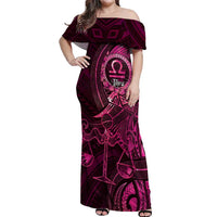 Personalised Polynesia Zodiac Libra Off Shoulder Maxi Dress Galaxy Polynesian Pattern Chest Tattoo Style LT14 Women Pink - Polynesian Pride
