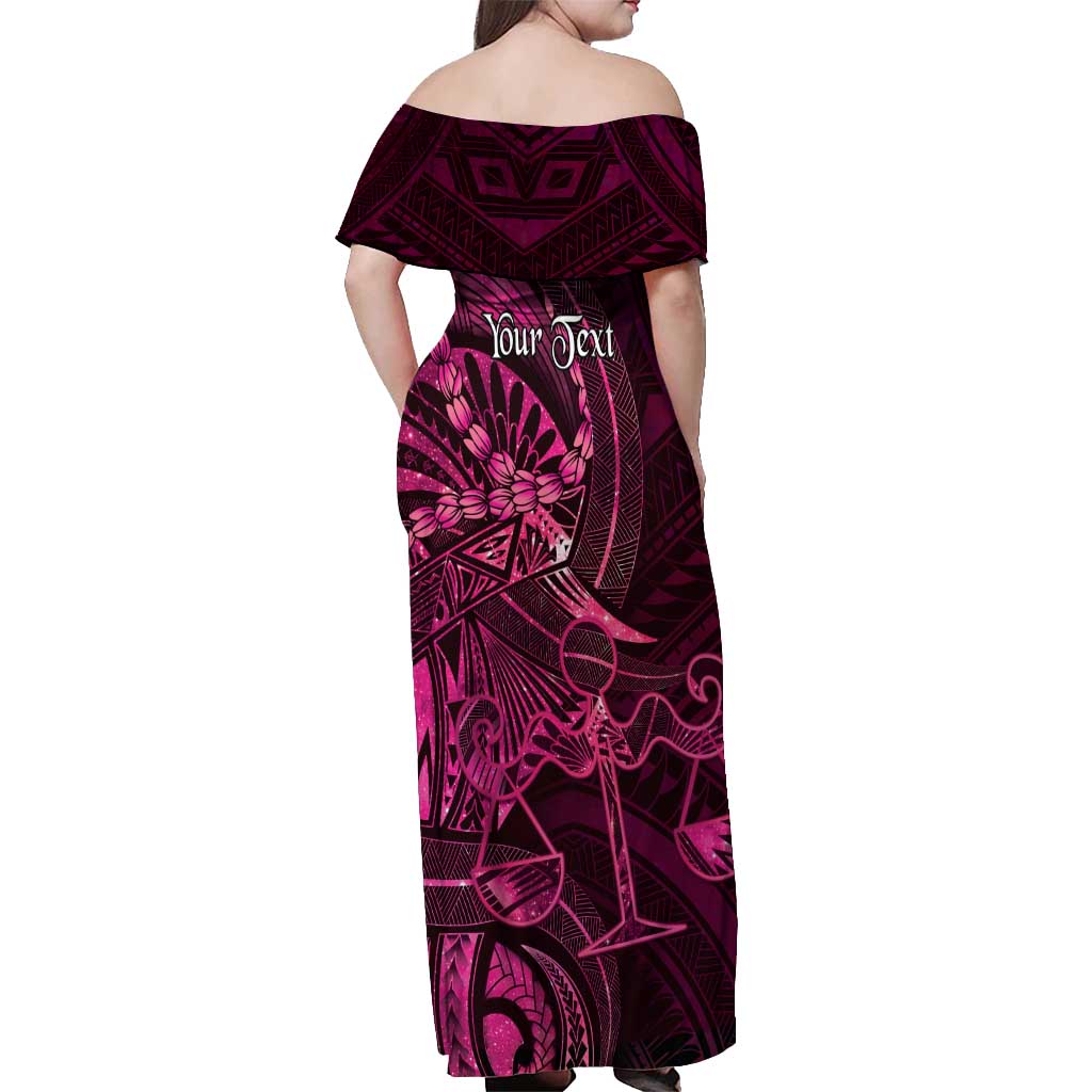 Personalised Polynesia Zodiac Libra Off Shoulder Maxi Dress Galaxy Polynesian Pattern Chest Tattoo Style LT14 - Polynesian Pride