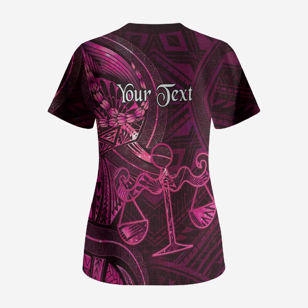 Personalised Polynesia Zodiac Libra Scrub Top Galaxy Polynesian Pattern Chest Tattoo Style