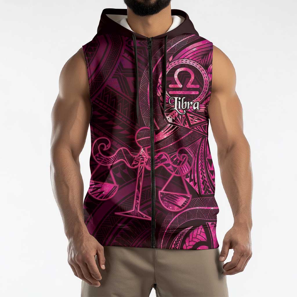 Personalised Polynesia Zodiac Libra Sleeveless Zip Hoodie Galaxy Polynesian Pattern Chest Tattoo Style LT14 - Polynesian Pride