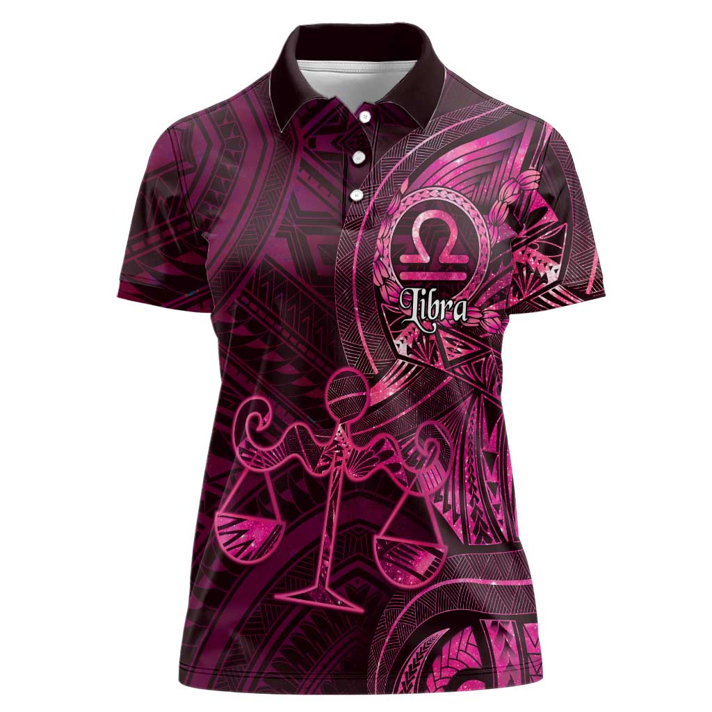 Personalised Polynesia Zodiac Libra Women Polo Shirt Galaxy Polynesian Pattern Chest Tattoo Style LT14 Female Pink - Polynesian Pride