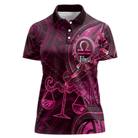 Personalised Polynesia Zodiac Libra Women Polo Shirt Galaxy Polynesian Pattern Chest Tattoo Style LT14 Female Pink - Polynesian Pride