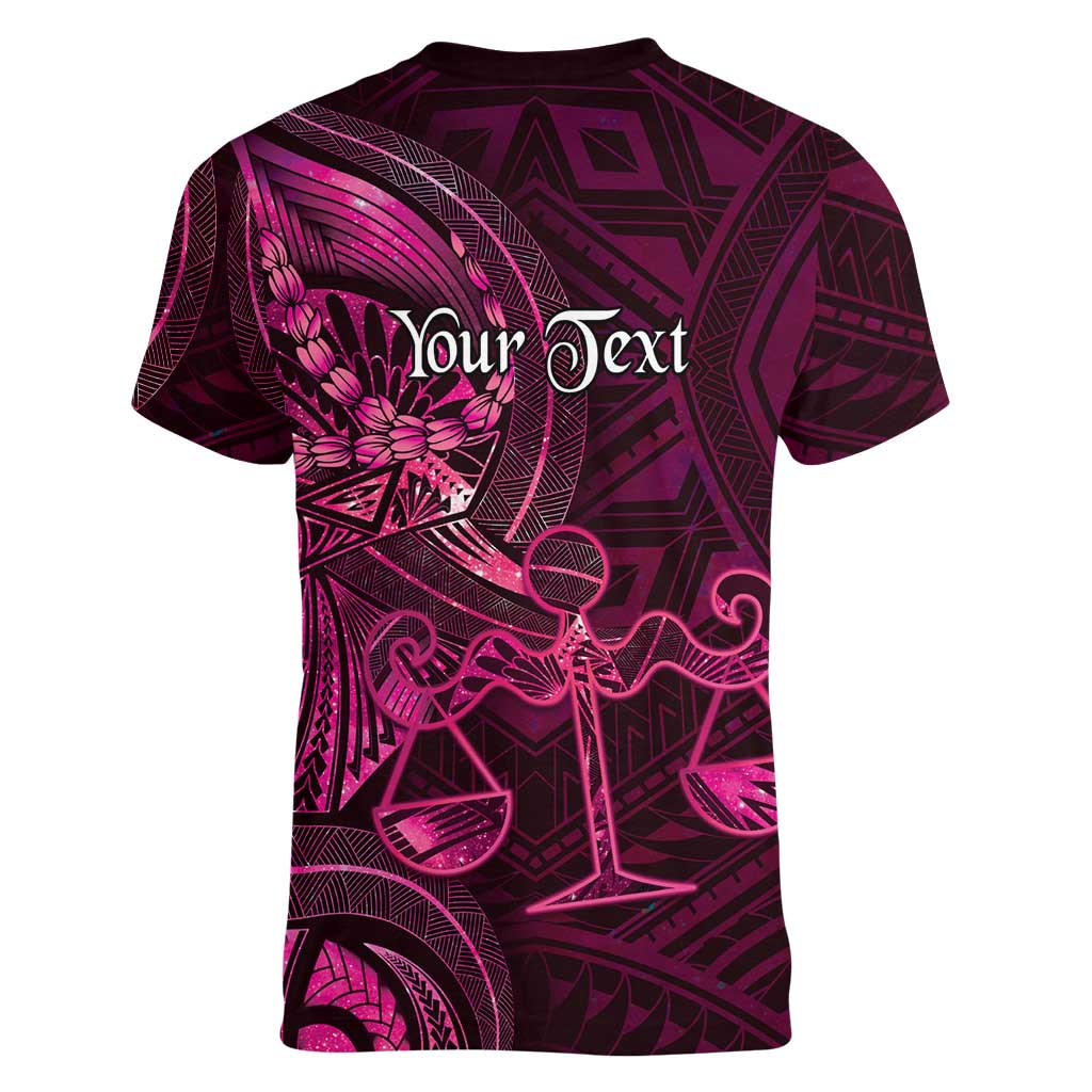 Personalised Polynesia Zodiac Libra Women V-Neck T-Shirt Galaxy Polynesian Pattern Chest Tattoo Style LT14 - Polynesian Pride