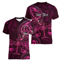 Personalised Polynesia Zodiac Libra Women V-Neck T-Shirt Galaxy Polynesian Pattern Chest Tattoo Style LT14 - Polynesian Pride