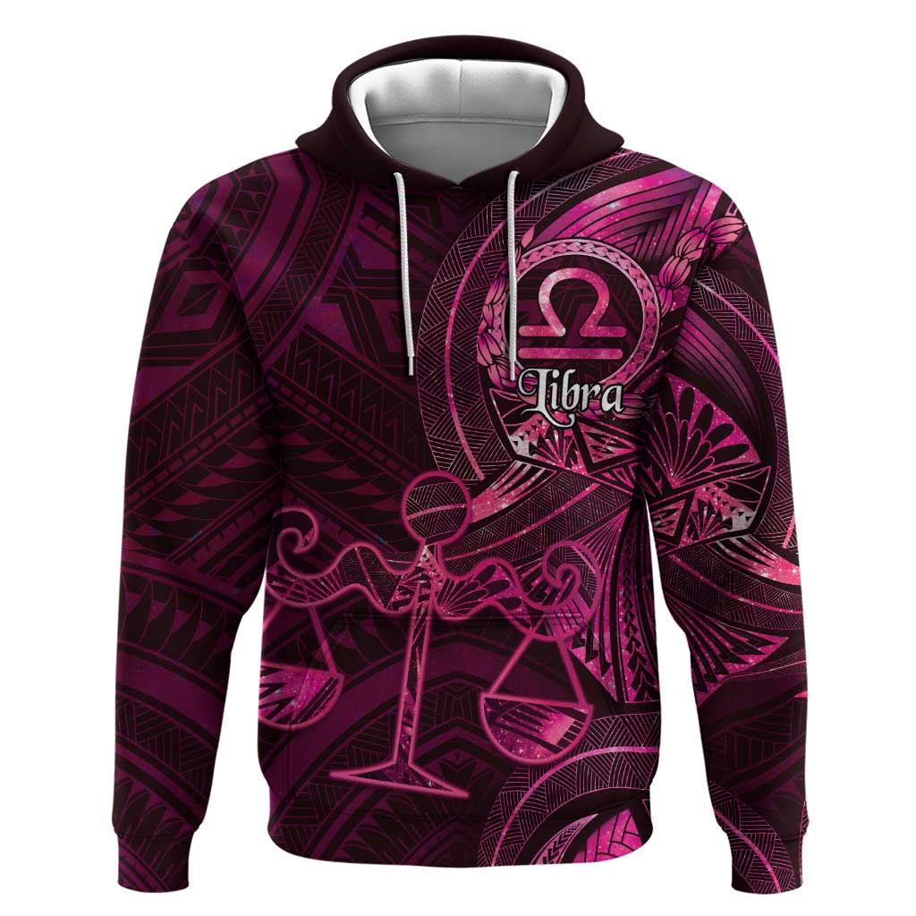 Personalised Polynesia Zodiac Libra Zip Hoodie Galaxy Polynesian Pattern Chest Tattoo Style LT14 Pullover Hoodie Pink - Polynesian Pride
