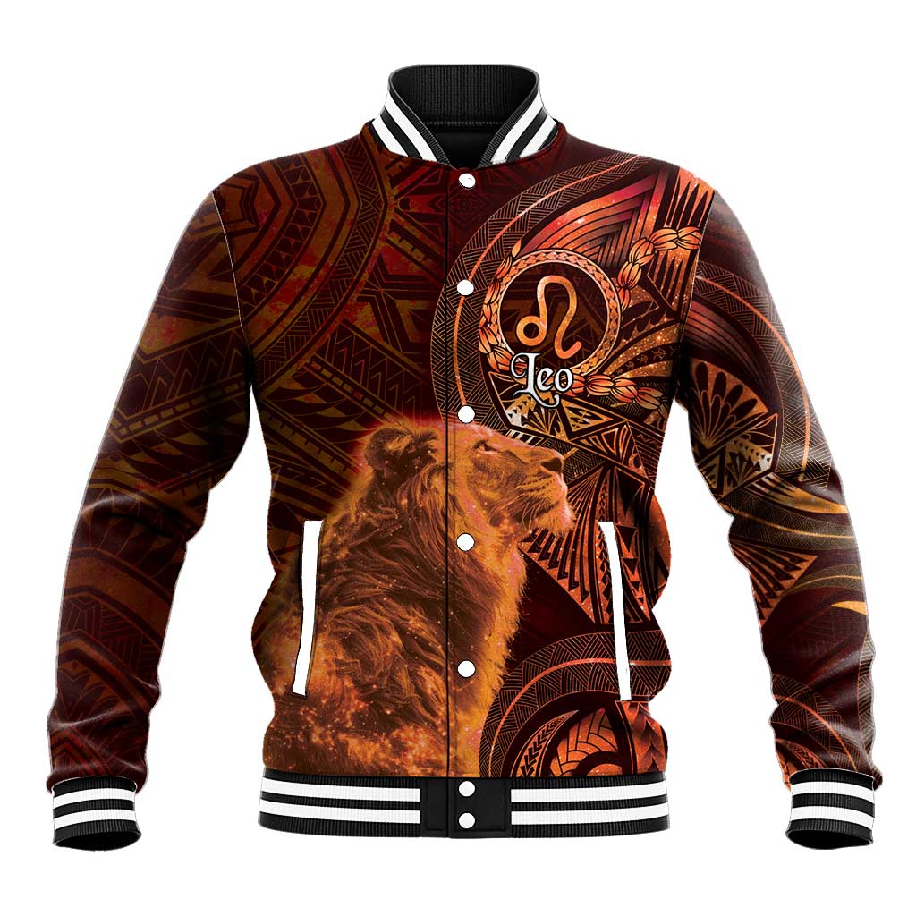 Personalised Polynesia Zodiac Leo Baseball Jacket Galaxy Polynesian Pattern Chest Tattoo Style