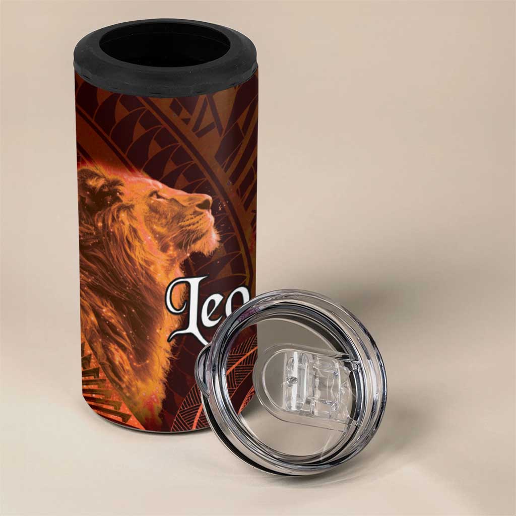 Personalised Polynesia Zodiac Leo 4 in 1 Can Cooler Tumbler Galaxy Polynesian Pattern Chest Tattoo Style