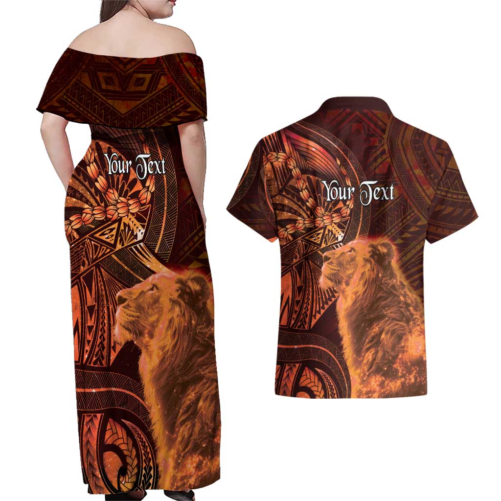 Personalised Polynesia Zodiac Leo Couples Matching Off Shoulder Maxi Dress and Hawaiian Shirt Galaxy Polynesian Pattern Chest Tattoo Style LT14 - Polynesian Pride