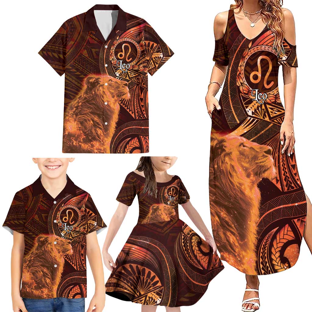 Personalised Polynesia Zodiac Leo Family Matching Summer Maxi Dress and Hawaiian Shirt Galaxy Polynesian Pattern Chest Tattoo Style