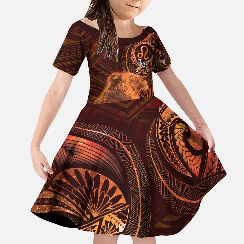 Personalised Polynesia Zodiac Leo Family Matching Tank Maxi Dress and Hawaiian Shirt Galaxy Polynesian Pattern Chest Tattoo Style LT14 Daughter's Dress Orange - Polynesian Pride